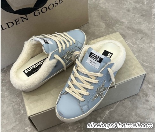 Stylish Golden Goose Women's Super-Star Sabots Sneaker in Blue Leather and Wool GGDB103101 1031057