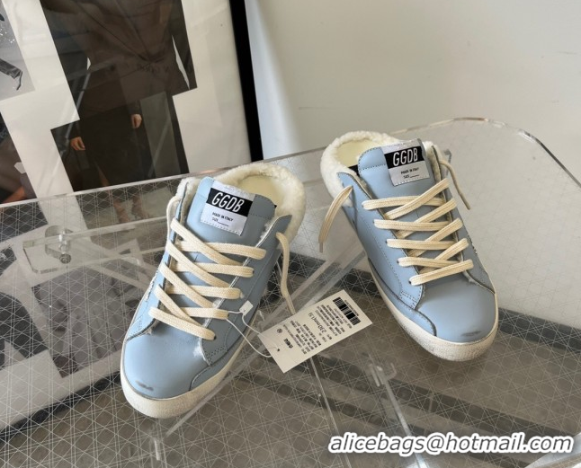 Stylish Golden Goose Women's Super-Star Sabots Sneaker in Blue Leather and Wool GGDB103101 1031057