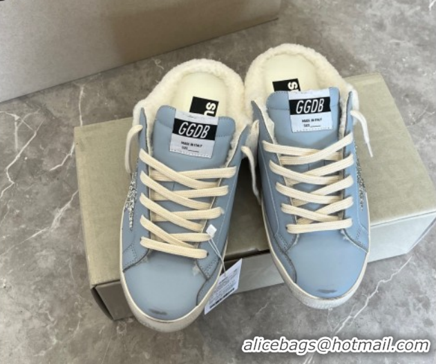 Stylish Golden Goose Women's Super-Star Sabots Sneaker in Blue Leather and Wool GGDB103101 1031057