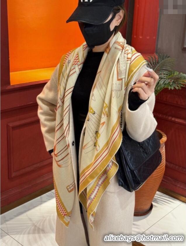 Super Quality Hermes Cashmere Silk Letters Equestres Shawl Scarf 140x140cm H1502 Beige 2026