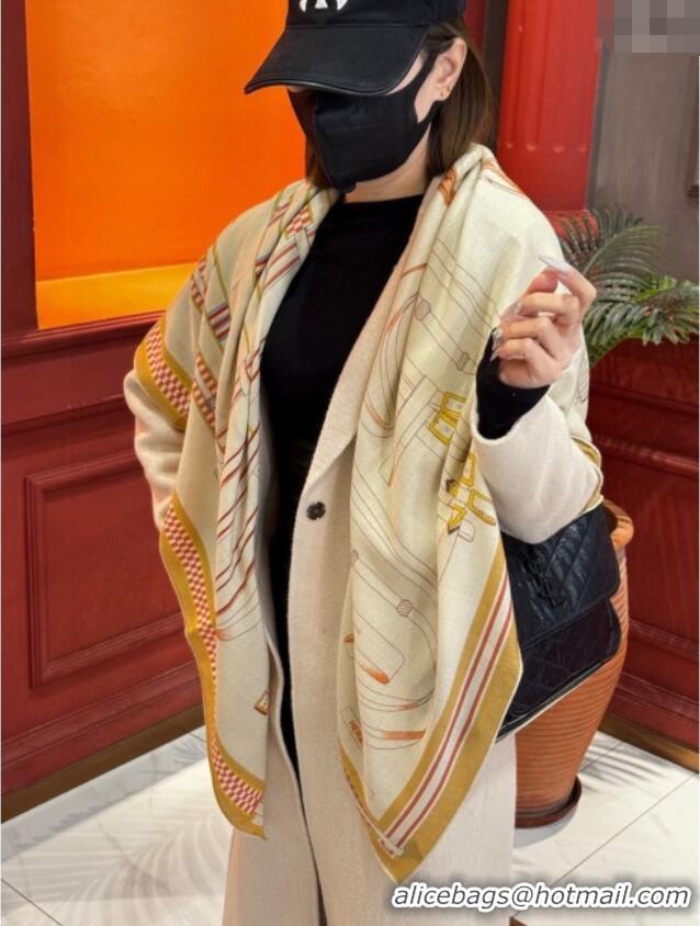 Super Quality Hermes Cashmere Silk Letters Equestres Shawl Scarf 140x140cm H1502 Beige 2026
