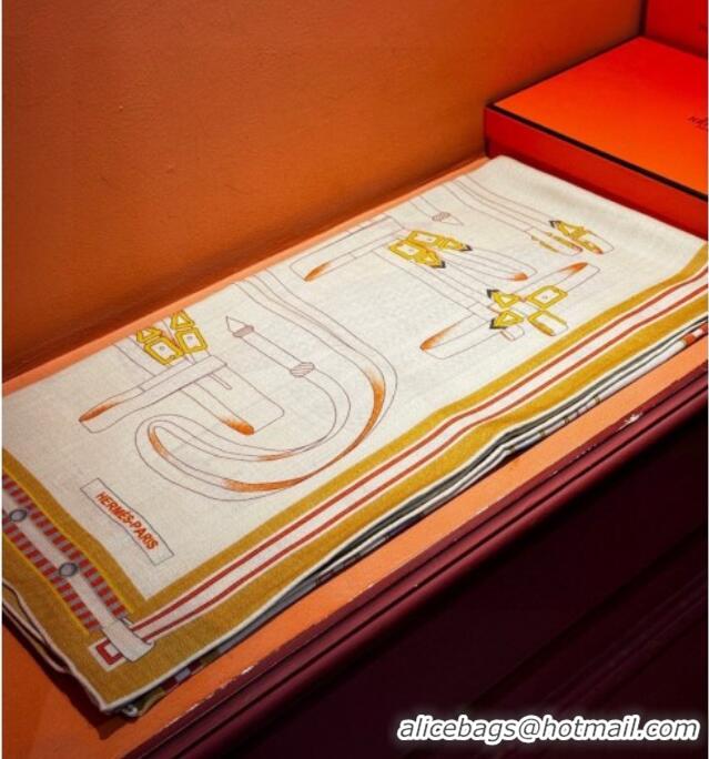 Super Quality Hermes Cashmere Silk Letters Equestres Shawl Scarf 140x140cm H1502 Beige 2026