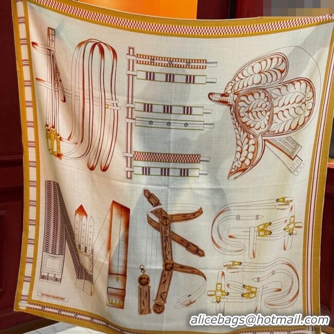 Super Quality Hermes Cashmere Silk Letters Equestres Shawl Scarf 140x140cm H1502 Beige 2026