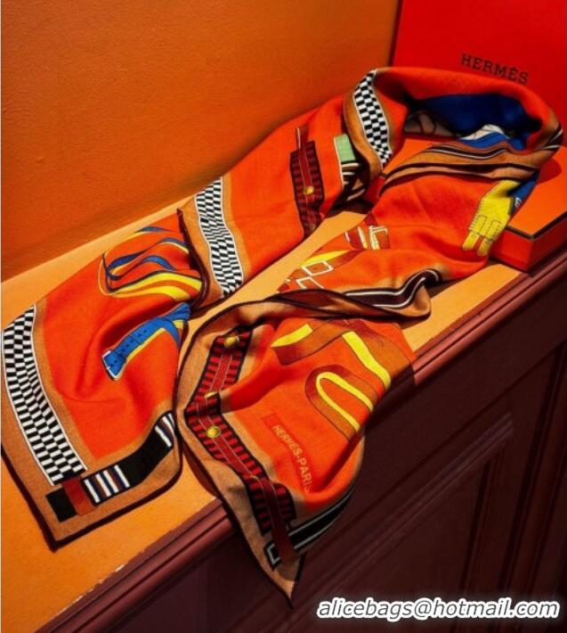 New Design Hermes Cashmere Silk Letters Equestres Shawl Scarf 140x140cm H1502 Orange 2026
