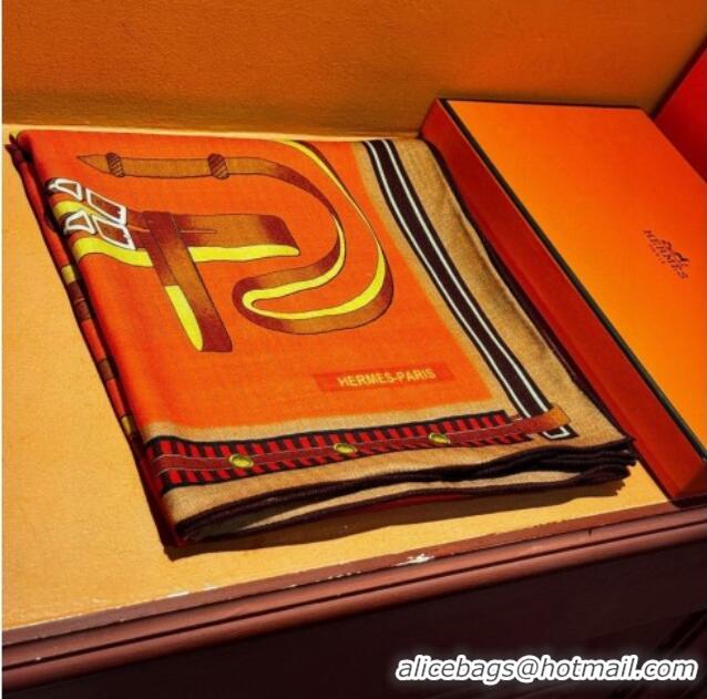 New Design Hermes Cashmere Silk Letters Equestres Shawl Scarf 140x140cm H1502 Orange 2026