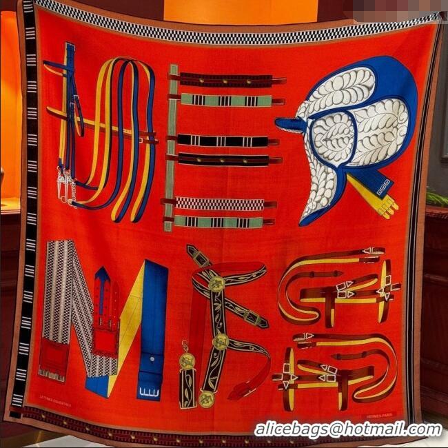 New Design Hermes Cashmere Silk Letters Equestres Shawl Scarf 140x140cm H1502 Orange 2026