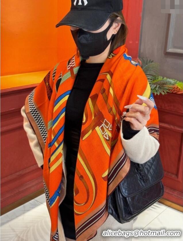 New Design Hermes Cashmere Silk Letters Equestres Shawl Scarf 140x140cm H1502 Orange 2026