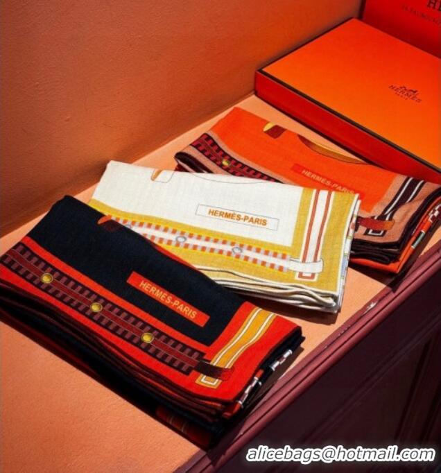 New Design Hermes Cashmere Silk Letters Equestres Shawl Scarf 140x140cm H1502 Orange 2026
