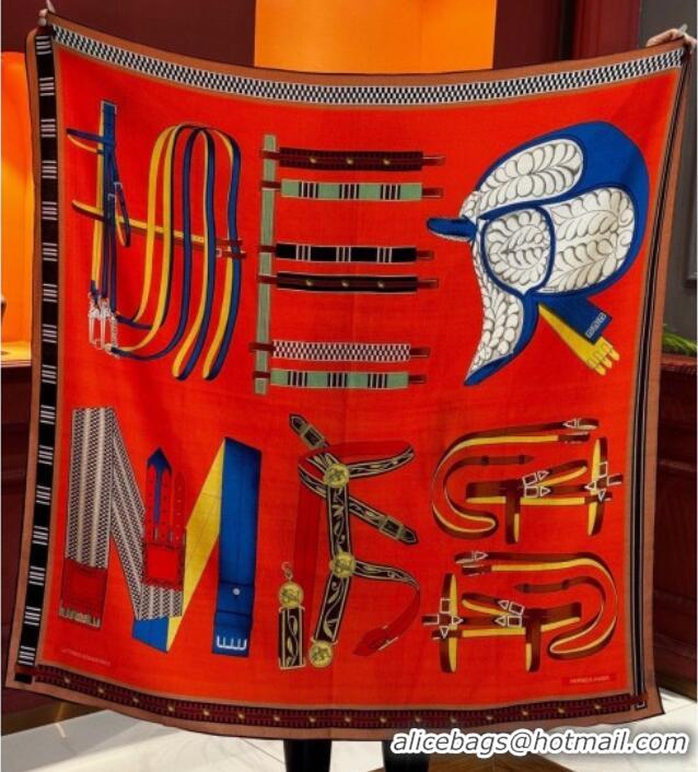 New Design Hermes Cashmere Silk Letters Equestres Shawl Scarf 140x140cm H1502 Orange 2026