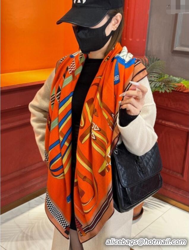 New Design Hermes Cashmere Silk Letters Equestres Shawl Scarf 140x140cm H1502 Orange 2026