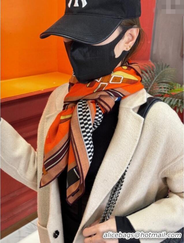 New Design Hermes Cashmere Silk Letters Equestres Shawl Scarf 140x140cm H1502 Orange 2026