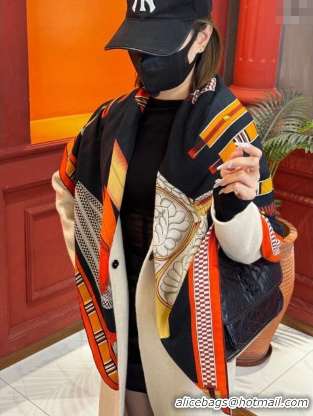 Luxury Discount Hermes Cashmere Silk Letters Equestres Shawl Scarf 140x140cm H1502 Black 2026
