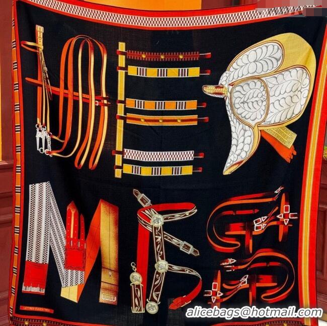 Luxury Discount Hermes Cashmere Silk Letters Equestres Shawl Scarf 140x140cm H1502 Black 2026