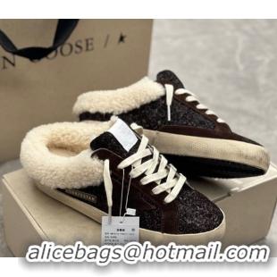 Perfect Golden Goose Women's Super-Star Sabots Sneaker in Suede and Strass Brown GGDB103103 1031059