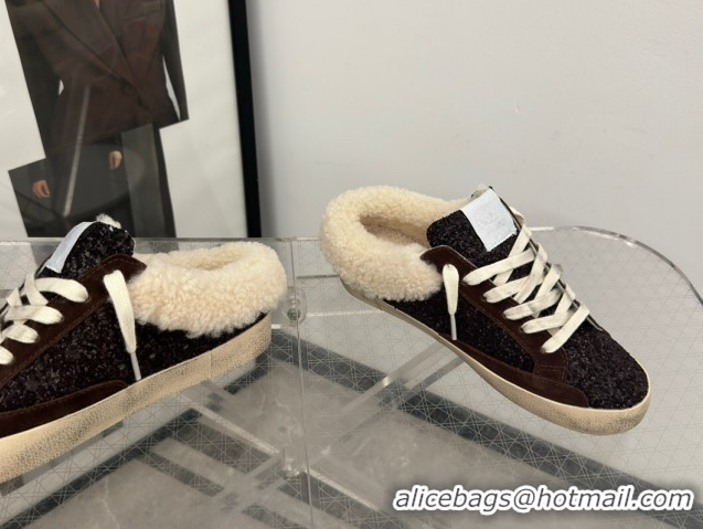 Perfect Golden Goose Women's Super-Star Sabots Sneaker in Suede and Strass Brown GGDB103103 1031059