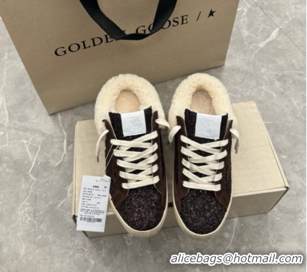 Perfect Golden Goose Women's Super-Star Sabots Sneaker in Suede and Strass Brown GGDB103103 1031059