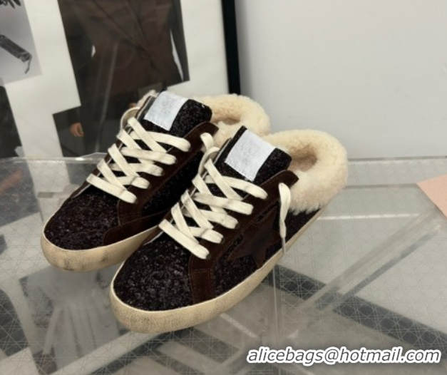 Perfect Golden Goose Women's Super-Star Sabots Sneaker in Suede and Strass Brown GGDB103103 1031059