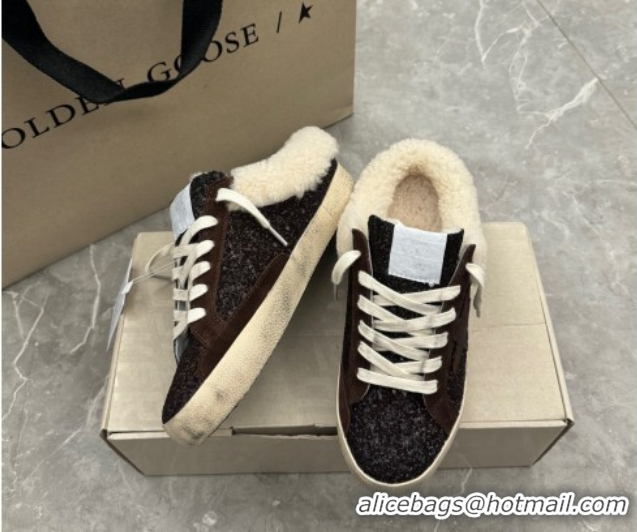 Perfect Golden Goose Women's Super-Star Sabots Sneaker in Suede and Strass Brown GGDB103103 1031059