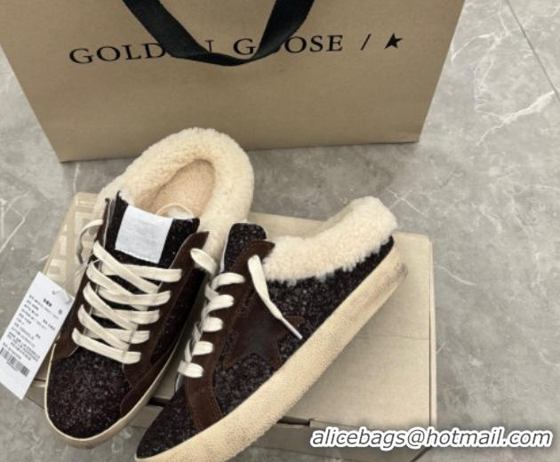 Perfect Golden Goose Women's Super-Star Sabots Sneaker in Suede and Strass Brown GGDB103103 1031059