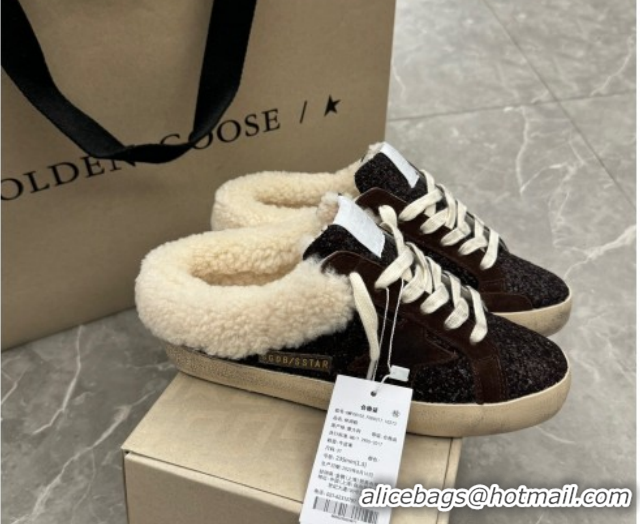 Perfect Golden Goose Women's Super-Star Sabots Sneaker in Suede and Strass Brown GGDB103103 1031059