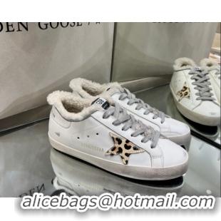 Sophisticated Golden Goose Women's Super-Star Sneakers in White Leather and Wool with Printed Star GGDB103104 1031060