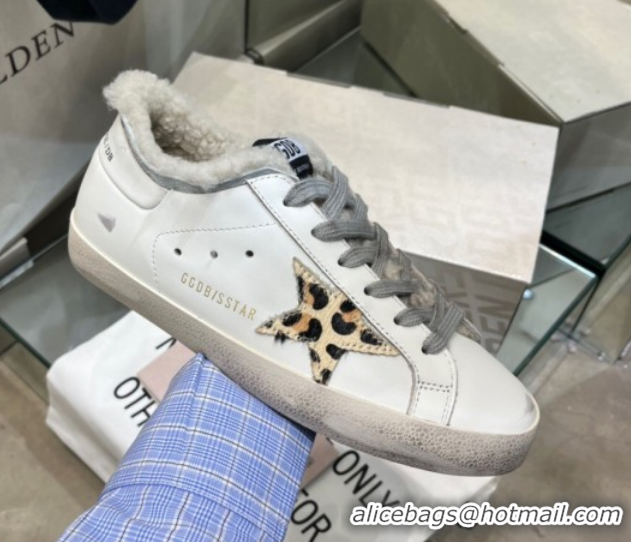 Sophisticated Golden Goose Women's Super-Star Sneakers in White Leather and Wool with Printed Star GGDB103104 1031060