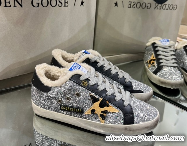 Good Quality Golden Goose Women's Super-Star Sneakers in Silver Glitters and Wool GGDB103105 1031061
