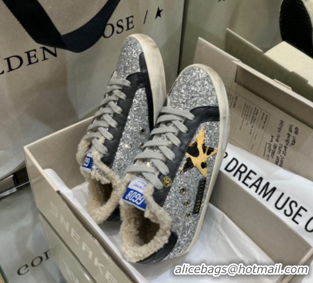Good Quality Golden Goose Women's Super-Star Sneakers in Silver Glitters and Wool GGDB103105 1031061
