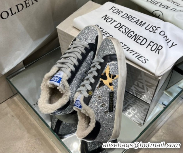 Good Quality Golden Goose Women's Super-Star Sneakers in Silver Glitters and Wool GGDB103105 1031061