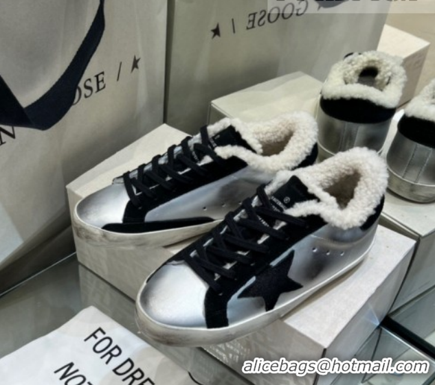 Purchase Golden Goose Women's Super-Star Sneakers in Silver Leather and Wool GGDB103106 1031062