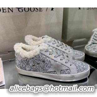 Grade Quality Golden Goose Women's Super-Star Sneakers in Silver Glitters and Wool GGDB103107 1031063