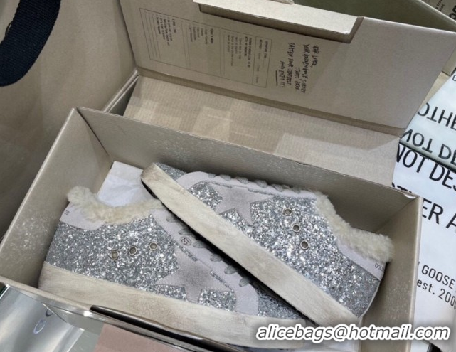 Grade Quality Golden Goose Women's Super-Star Sneakers in Silver Glitters and Wool GGDB103107 1031063