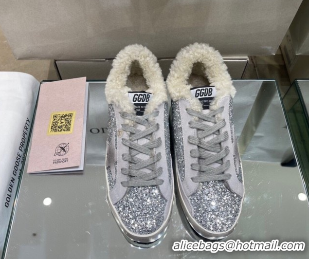 Grade Quality Golden Goose Women's Super-Star Sneakers in Silver Glitters and Wool GGDB103107 1031063