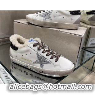 Sumptuous Golden Goose Women's Super-Star Sneakers in White Leather and Wool GGDB103108 1031064