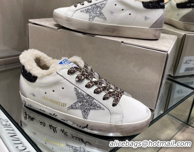 Sumptuous Golden Goose Women's Super-Star Sneakers in White Leather and Wool GGDB103108 1031064