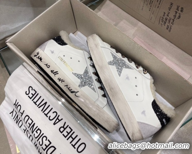 Sumptuous Golden Goose Women's Super-Star Sneakers in White Leather and Wool GGDB103108 1031064