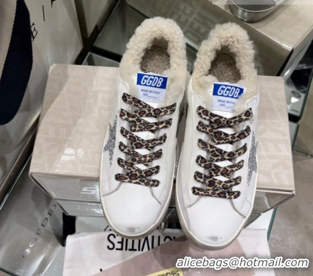Sumptuous Golden Goose Women's Super-Star Sneakers in White Leather and Wool GGDB103108 1031064