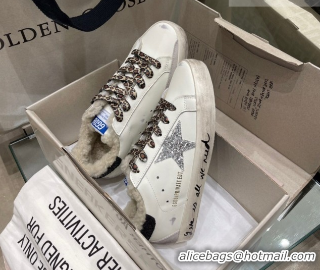 Sumptuous Golden Goose Women's Super-Star Sneakers in White Leather and Wool GGDB103108 1031064