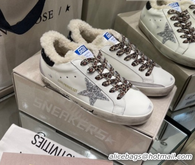 Sumptuous Golden Goose Women's Super-Star Sneakers in White Leather and Wool GGDB103108 1031064