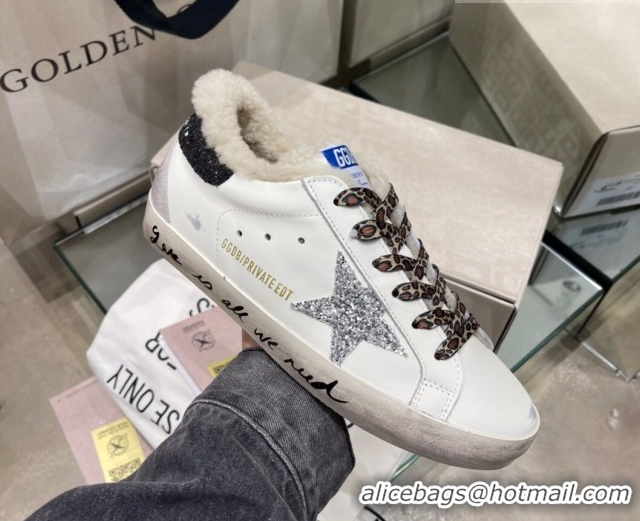 Sumptuous Golden Goose Women's Super-Star Sneakers in White Leather and Wool GGDB103108 1031064
