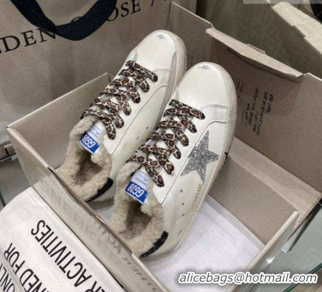 Sumptuous Golden Goose Women's Super-Star Sneakers in White Leather and Wool GGDB103108 1031064