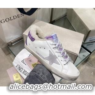 Buy Luxury Golden Goose Women's Super-Star Sneakers in White Leather and Wool GGDB103109 1031065
