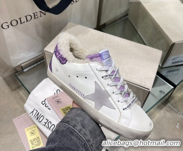Buy Luxury Golden Goose Women's Super-Star Sneakers in White Leather and Wool GGDB103109 1031065