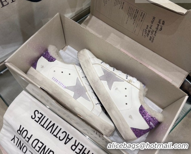 Buy Luxury Golden Goose Women's Super-Star Sneakers in White Leather and Wool GGDB103109 1031065