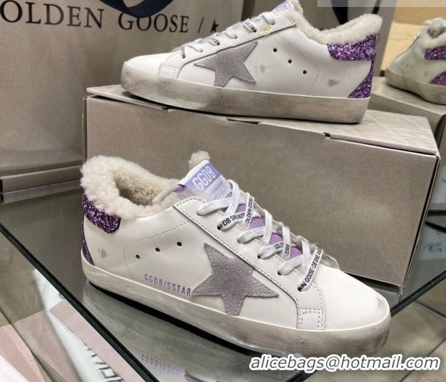 Buy Luxury Golden Goose Women's Super-Star Sneakers in White Leather and Wool GGDB103109 1031065