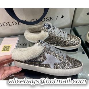 Best Price Golden Goose Women's Super-Star Sabots Sneaker in Gold Glitter and Wool GGDB103111 1031066
