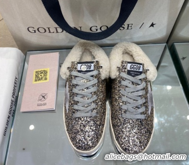 Best Price Golden Goose Women's Super-Star Sabots Sneaker in Gold Glitter and Wool GGDB103111 1031066