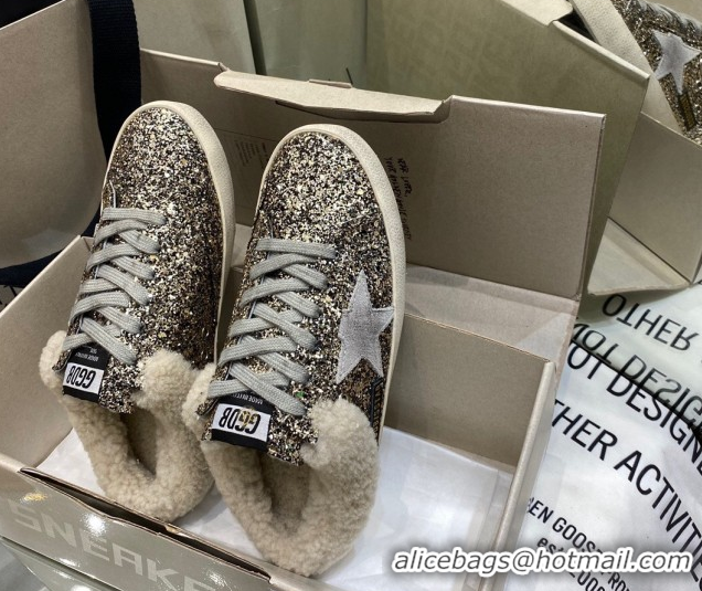Best Price Golden Goose Women's Super-Star Sabots Sneaker in Gold Glitter and Wool GGDB103111 1031066