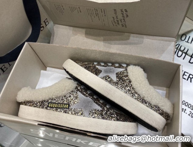 Best Price Golden Goose Women's Super-Star Sabots Sneaker in Gold Glitter and Wool GGDB103111 1031066