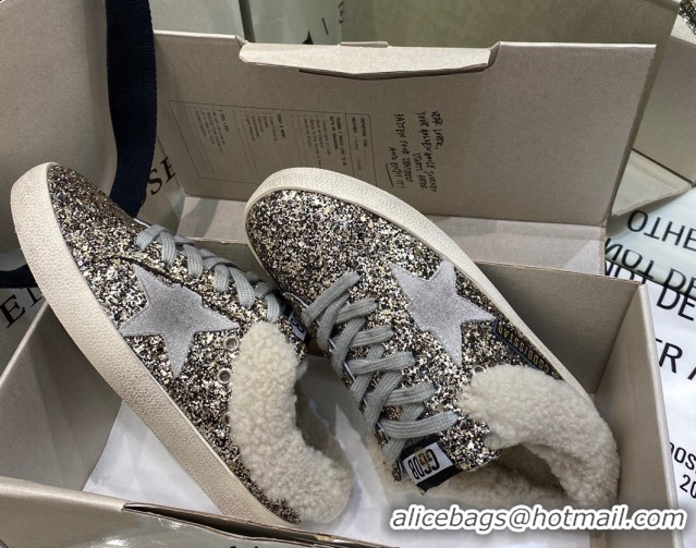 Best Price Golden Goose Women's Super-Star Sabots Sneaker in Gold Glitter and Wool GGDB103111 1031066
